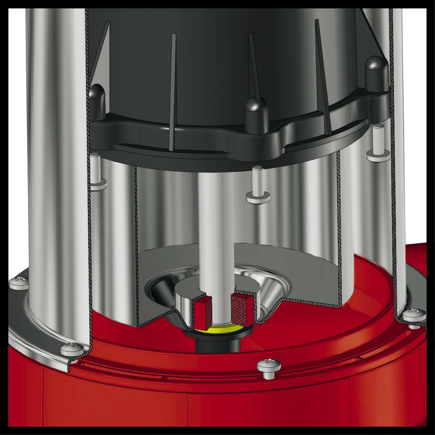 Detailaufnahme der Einhell GE-DP 7535 N LL ECO Schmutzwasserpumpe, Schnittansicht.