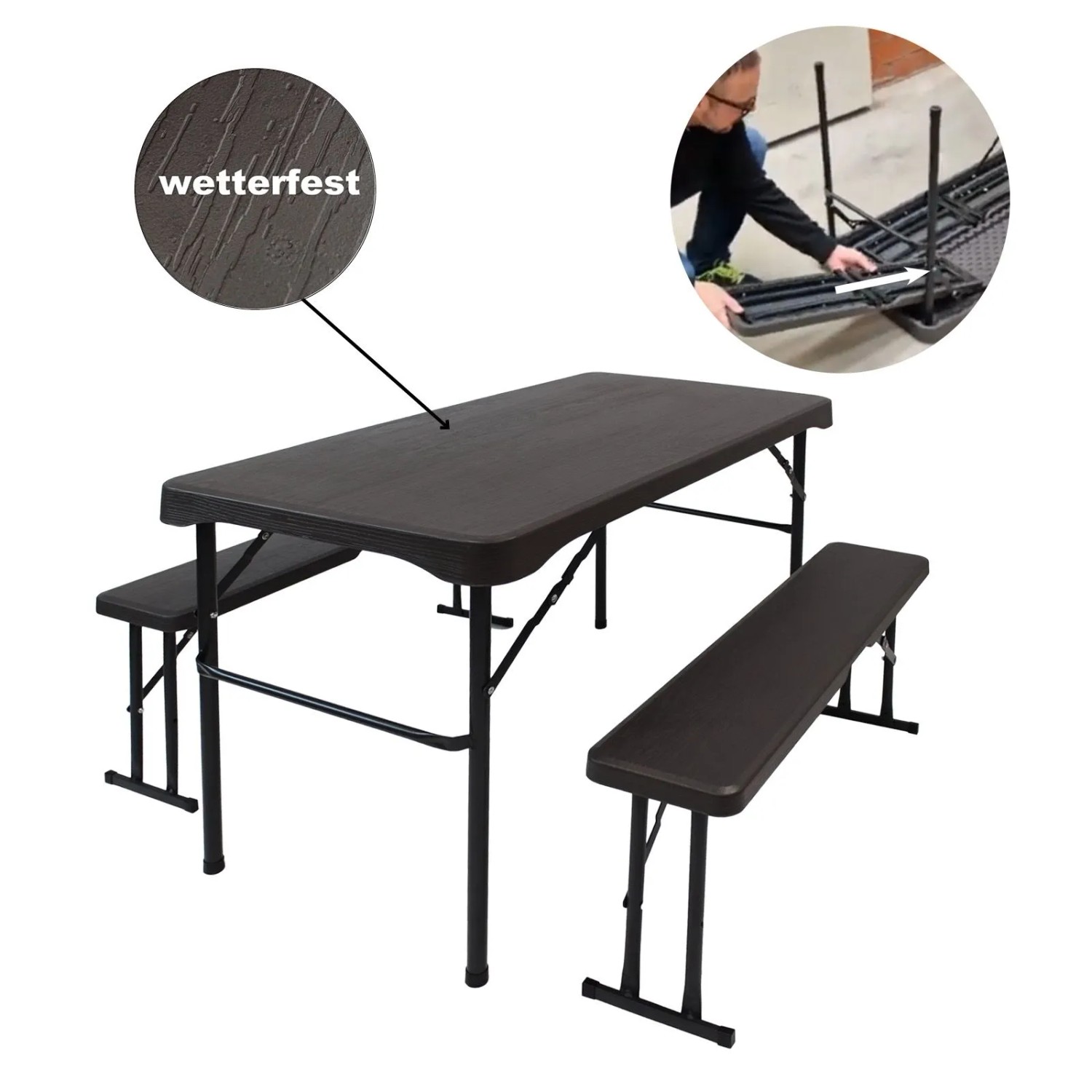 TRUTZHOLM Bierzeltgarnitur 3 Teilig Klappbar Länge 107cm Gartenmöbel Grau günstig online kaufen