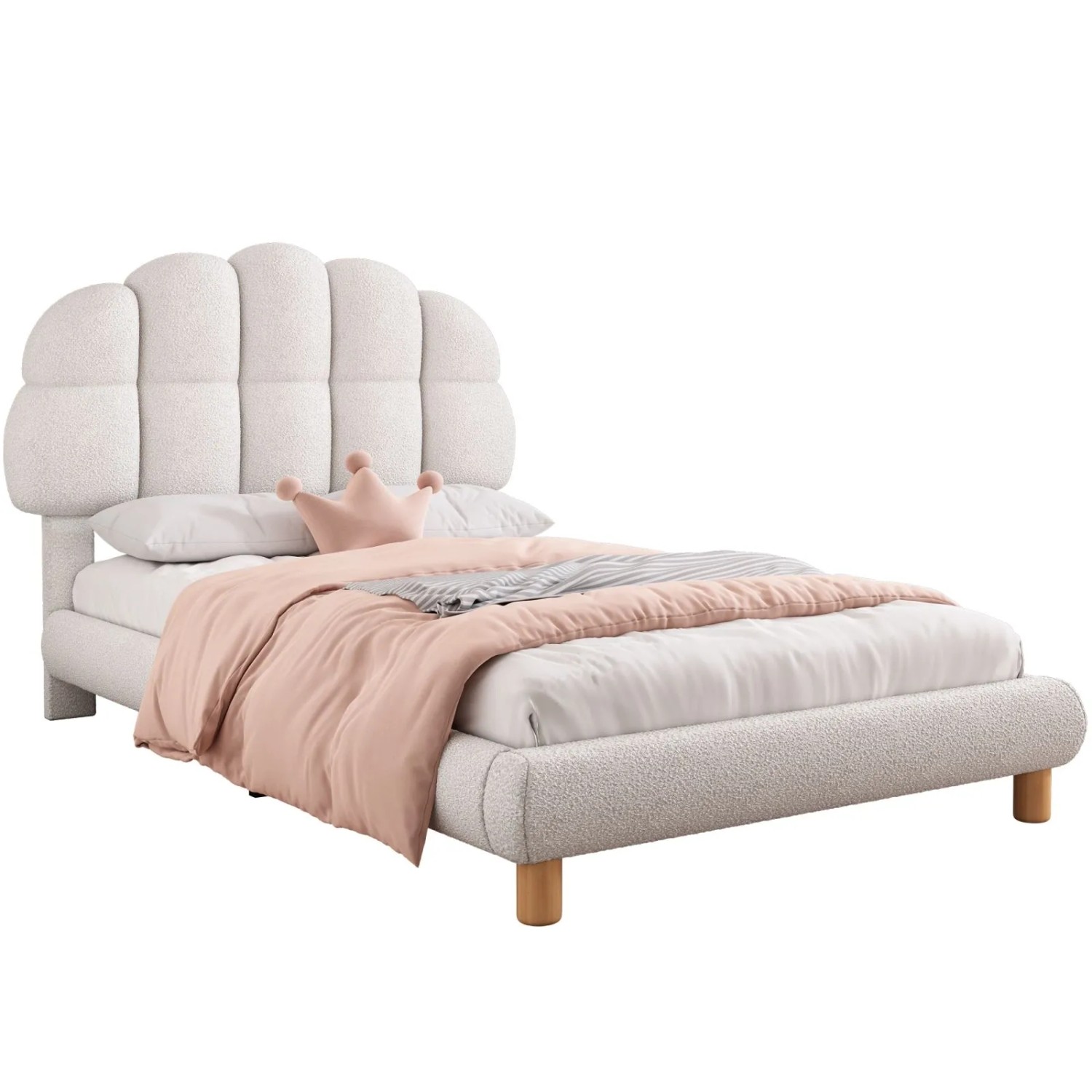 Polsterbett 90x200 cm Einzelbett Kinderbett mit Lattenrost Rosa Weiß