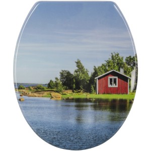 WC-Sitz Schwedenrot mit Absenkautomatik, Motiv: Rotes Haus am See.