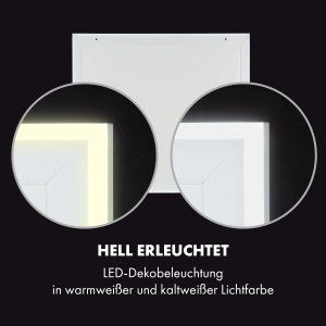 Klarstein Midnight Sun Infrarotheizung mit LED-Beleuchtung, weiße Deckenheizung mit warmweißen und kaltweißen Lichtoptionen.