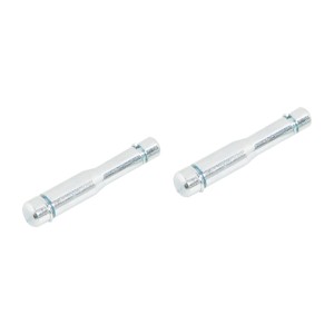 Zwei silberfarbene Stifte mit Klemmring zur Befestigung von Rollen.