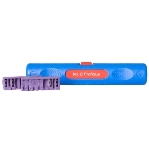 WEICON Profibus Stripper No.2 blau/rot mit lila Einsatzkassette für präzises Abisolieren.