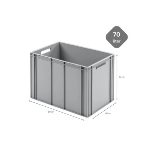 Graue PROREGAL Eurobox mit Griffen, 70 Liter, 42x40x60 cm, ideal zur Aufbewahrung und als Transportbox.