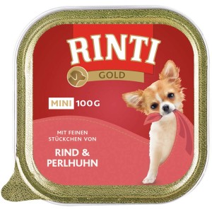 Rinti Gold Mini Hundenassfutter mit Rind und Perlhuhn, 100g Schale.