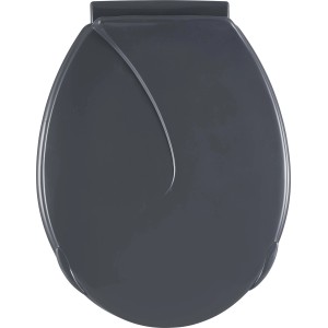 Grauer WC-Sitz aus Thermoplast mit Kunststoffscharnieren. Robuster Toilettendeckel für jedes Bad.
