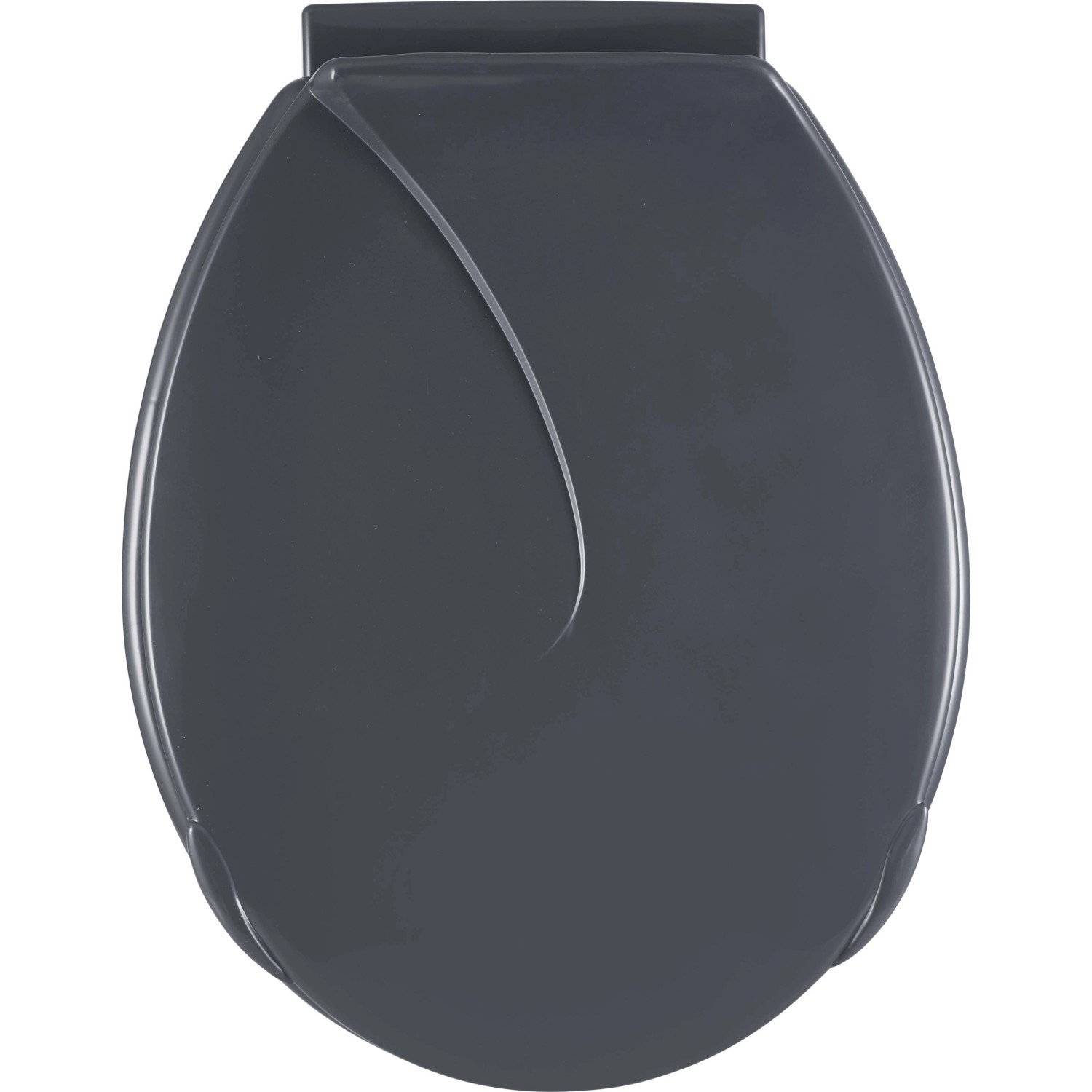 Grauer WC-Sitz aus Thermoplast mit Kunststoffscharnieren. Robuster Toilettendeckel für jedes Bad.
