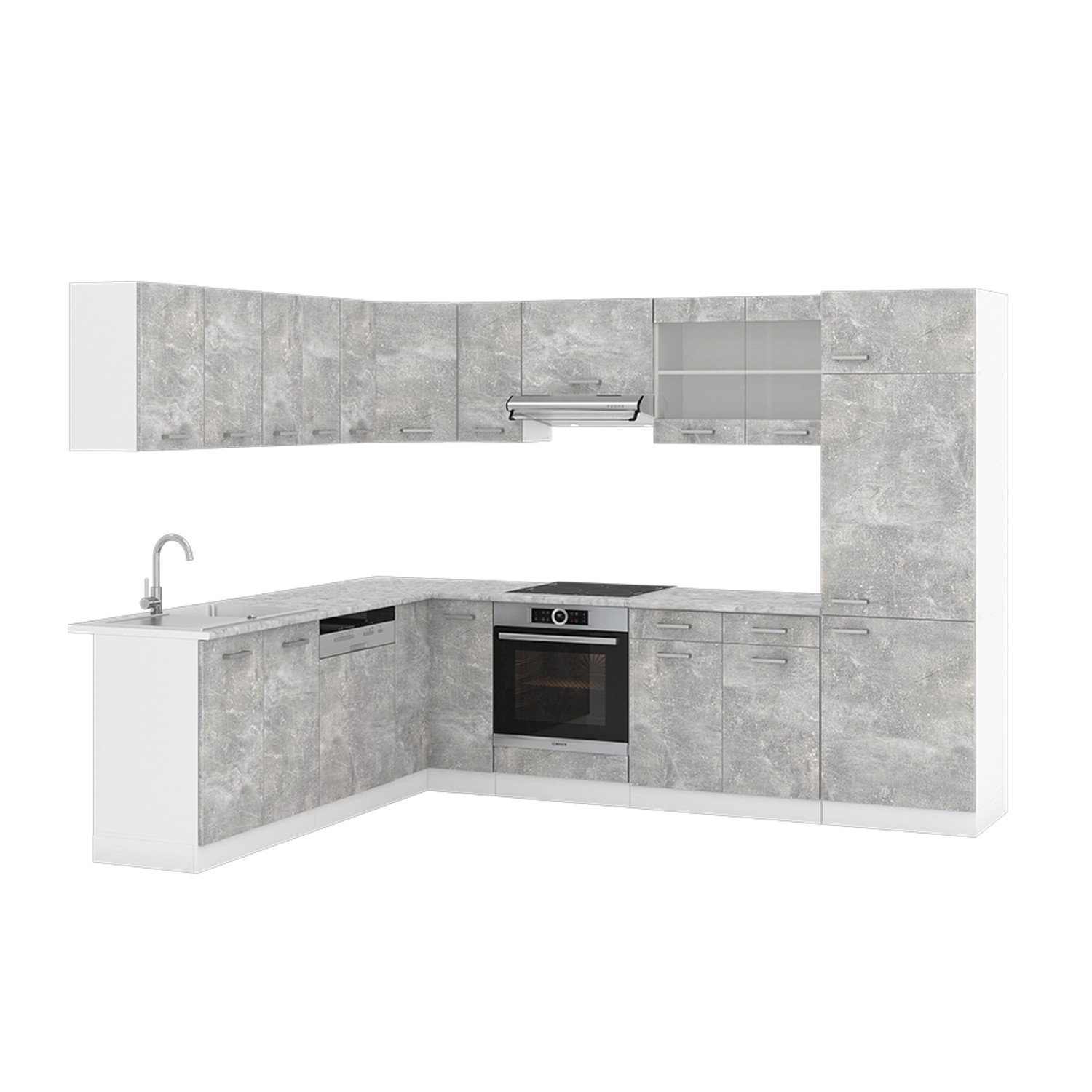 Vicco R-Line Eckküche Beton 227 x 287 cm ohne Arbeitsplatte günstig online kaufen