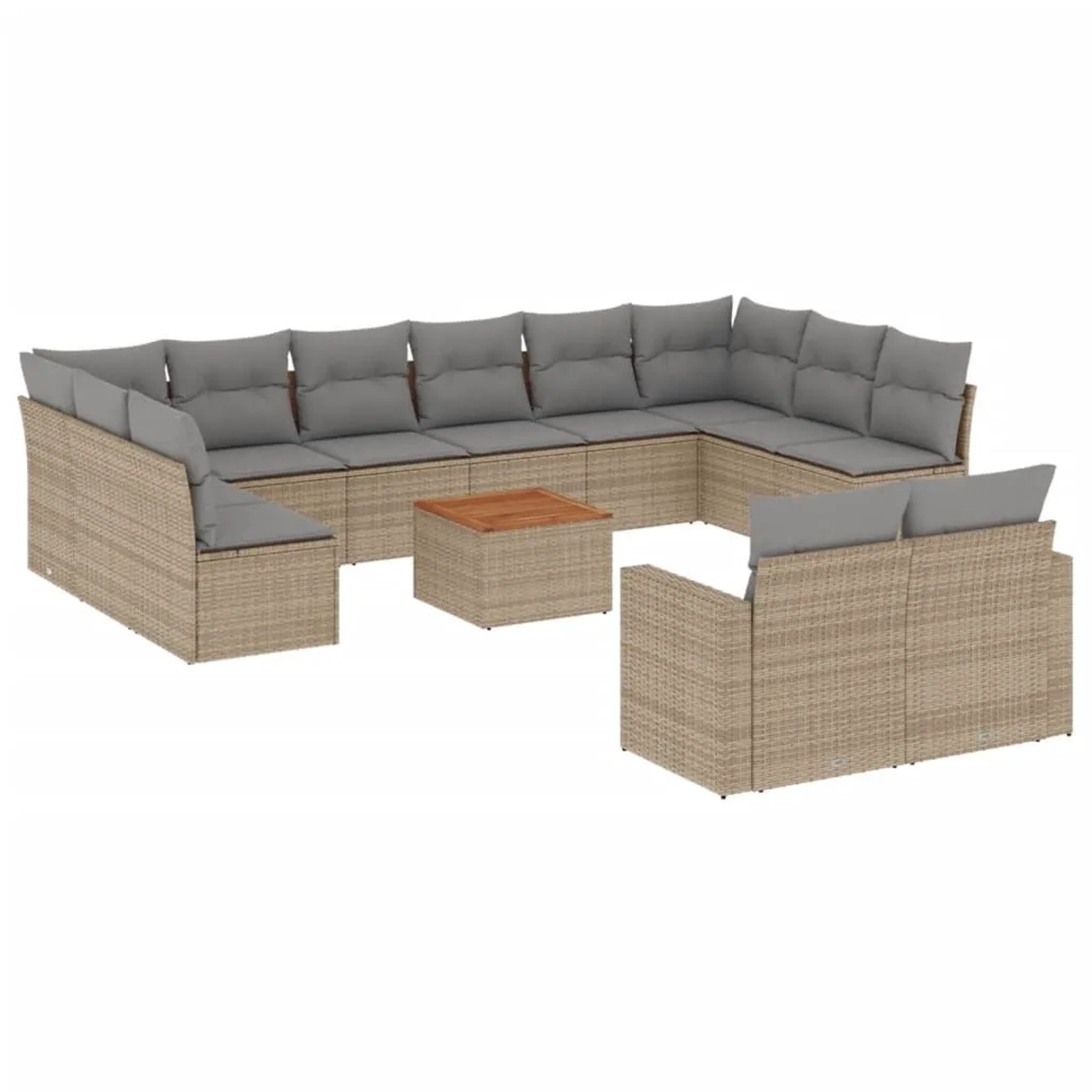 vidaXL 13-Tlg Garten-Sofagarnitur mit Kissen Beige Poly Rattan 3224358