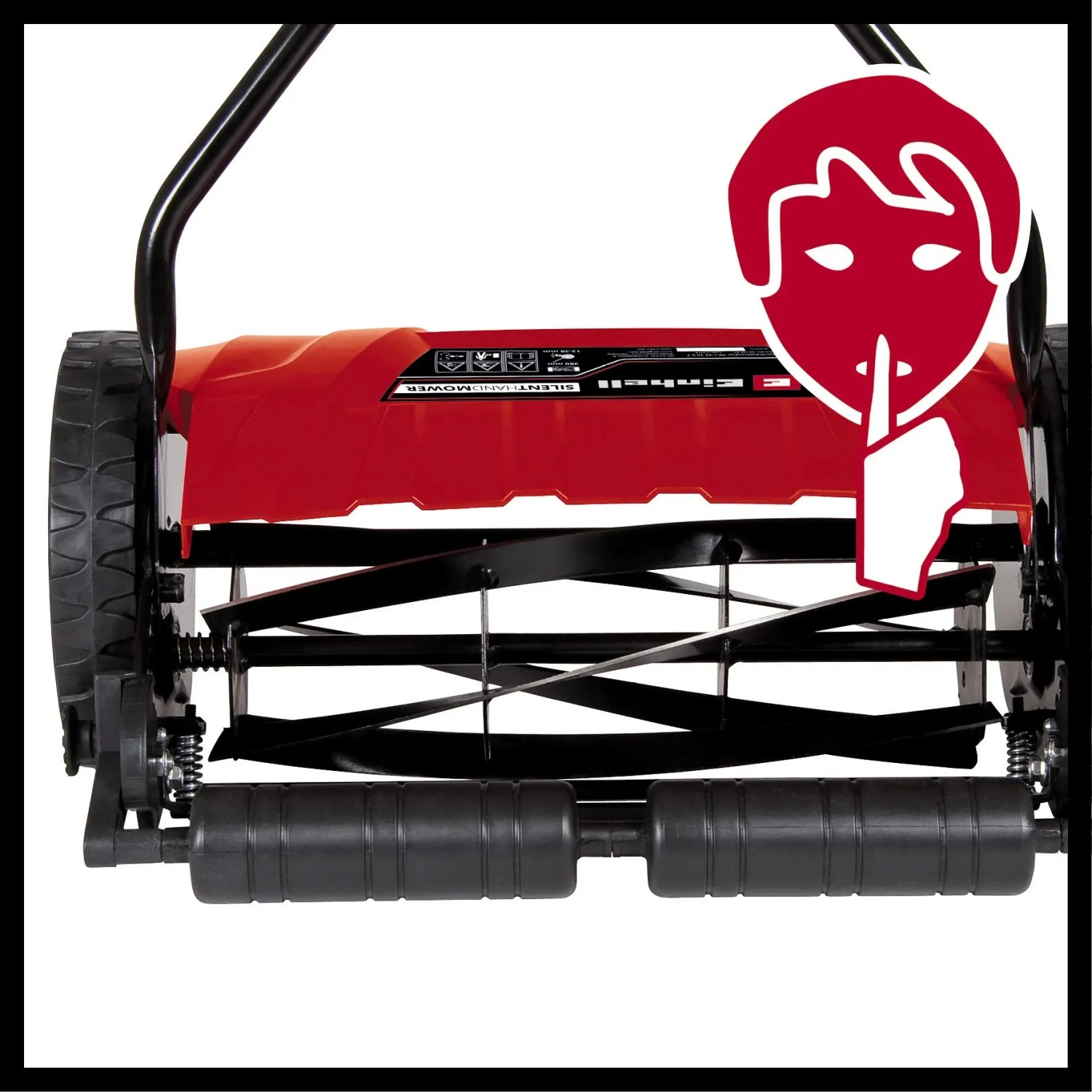 Detailaufnahme: Einhell Hand-Rasenmäher GE-HM 38 S-F, Spindelmäher mit Stahlmessern.
