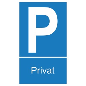 Blaues Parken Privat Schild, 25x15cm, mit weißem P Symbol und Schriftzug.