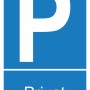 Blaues Parken Privat Schild, 25x15cm, mit weißem P Symbol und Schriftzug.