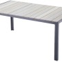 Graue 5-teilige Sitzgruppe Olivia: Tisch mit Nonwood-Lattung und Aluminiumgestell.