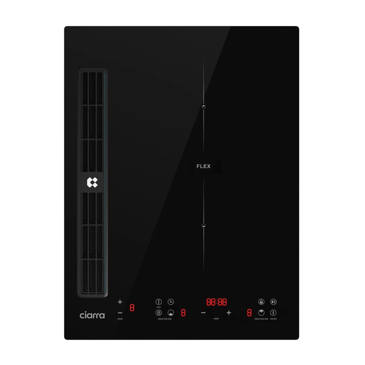 CIARRA Kochfeld mit Dunstabzug 39 cm Kochfeldabzug 2 Zonen mit Boost Funktion Flex Zone 3565W CBBEH392BF