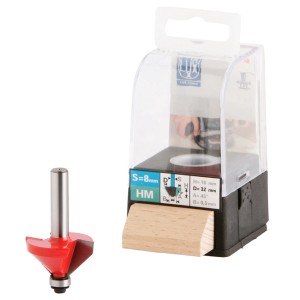 LUX HM-Fasefräser, 32 mm, mit rotem Fräskopf und Verpackung.