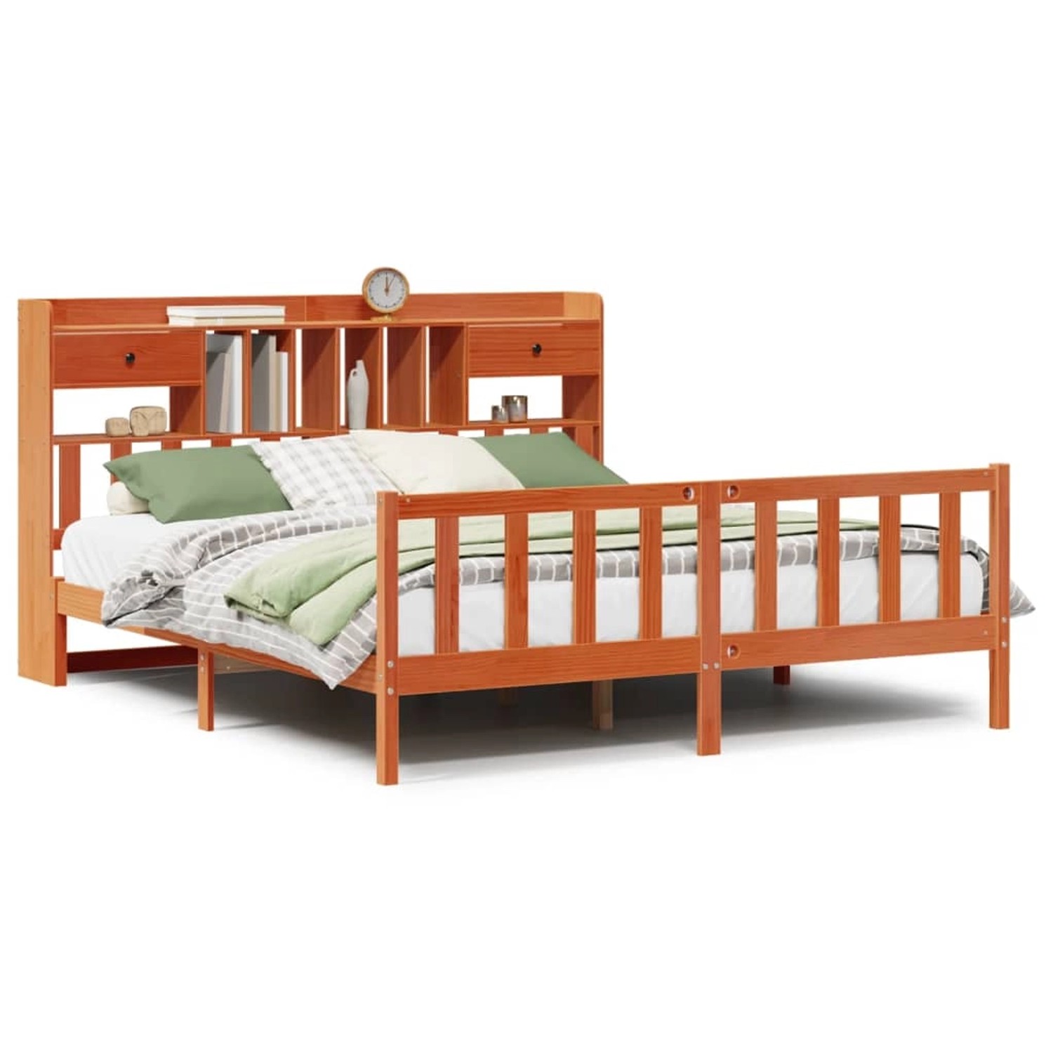 vidaXL Massivholzbett mit Regal ohne Matratze Wachsbraun 180x200 cm 3321764 günstig online kaufen