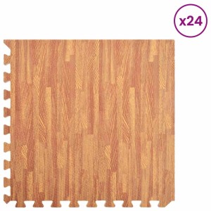 Braune vidaXL Puzzle-Übungsmatte aus EVA-Schaum mit Holzoptik. Set mit 24 Matten für Fitness.