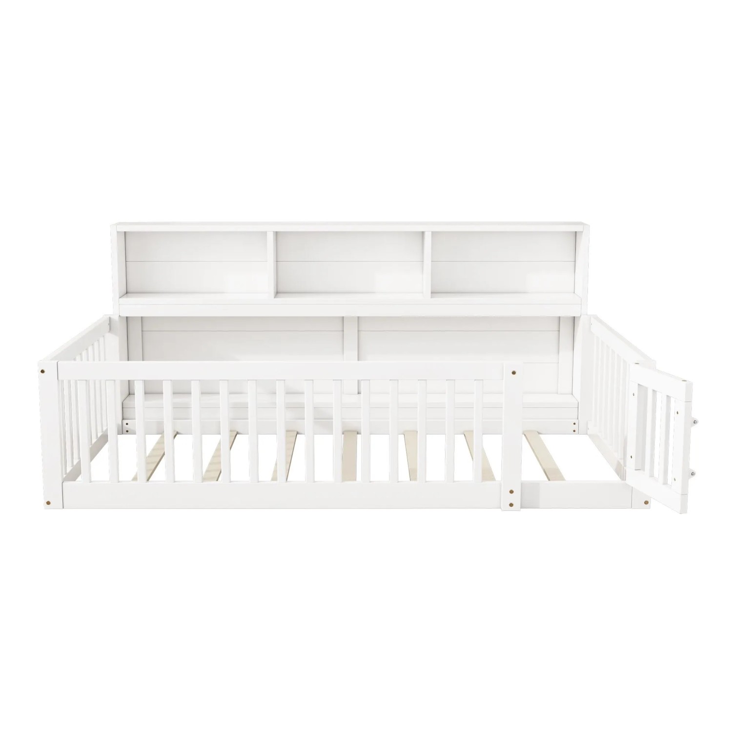 okwish Tagesbett 90x200cm mit Staufach und Brüstung Kinderzimmer Weiß ohne Matratze