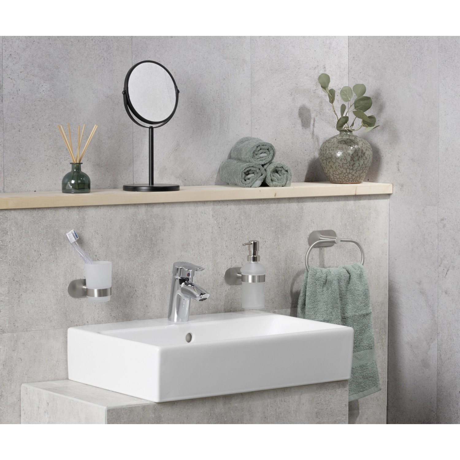 Wenko Zahnputzbecherhalter Turbo-Loc Edelstahl Uno Orea Matt im modernen Bad.