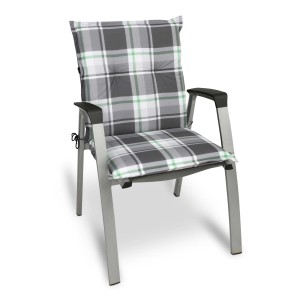 Beautissu Niederlehner Auflage Sunny MK, 100x50cm, mintgrün kariert auf Gartenstuhl.