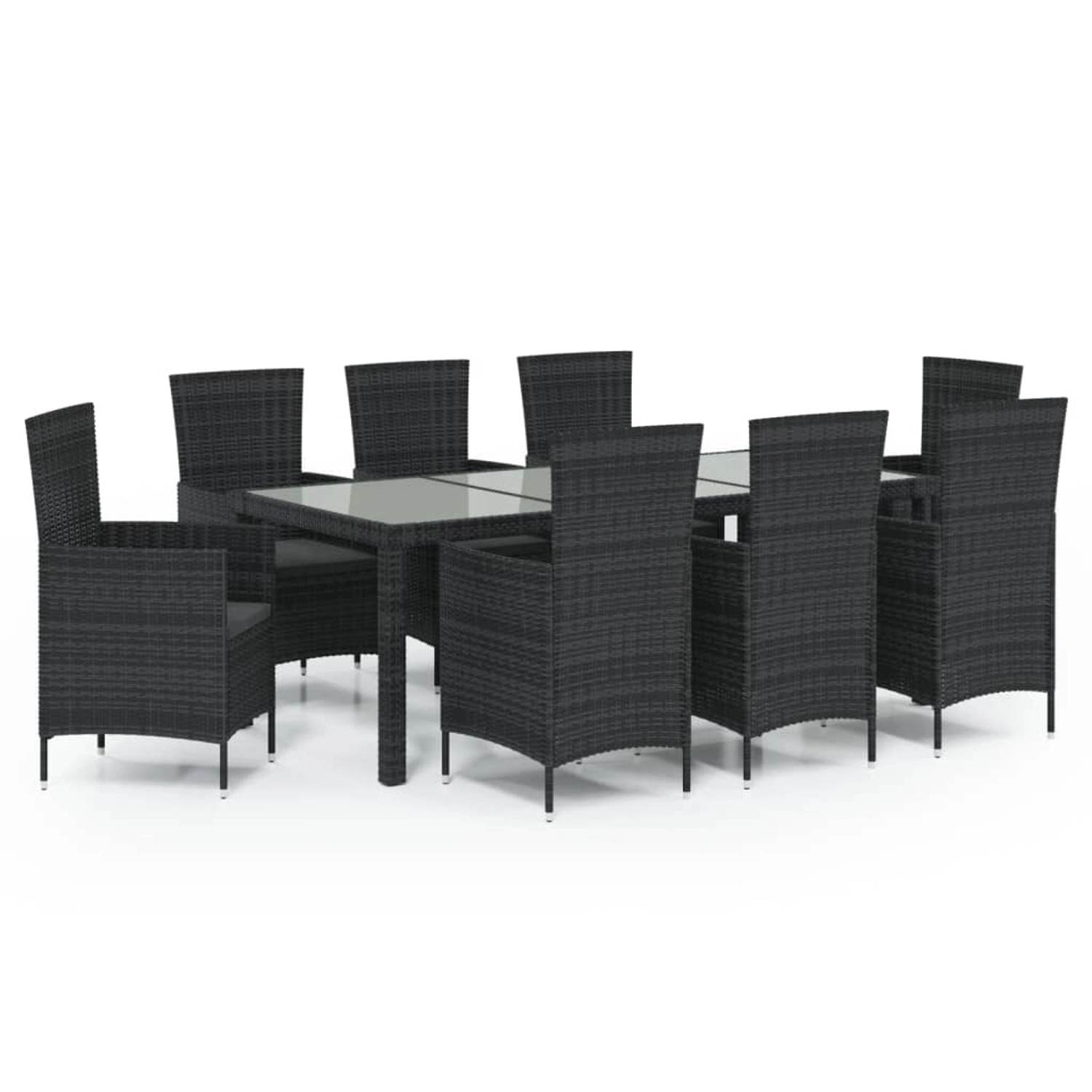 vidaXL 9-tlg Garten-Essgruppe mit Kissen Poly Rattan Schwarz Modell 10