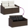Braunes 6-tlg. vidaXL Garten-Sofa-Set aus Poly Rattan mit Stauraum, bestehend aus Sofas, Kissen und Tisch.