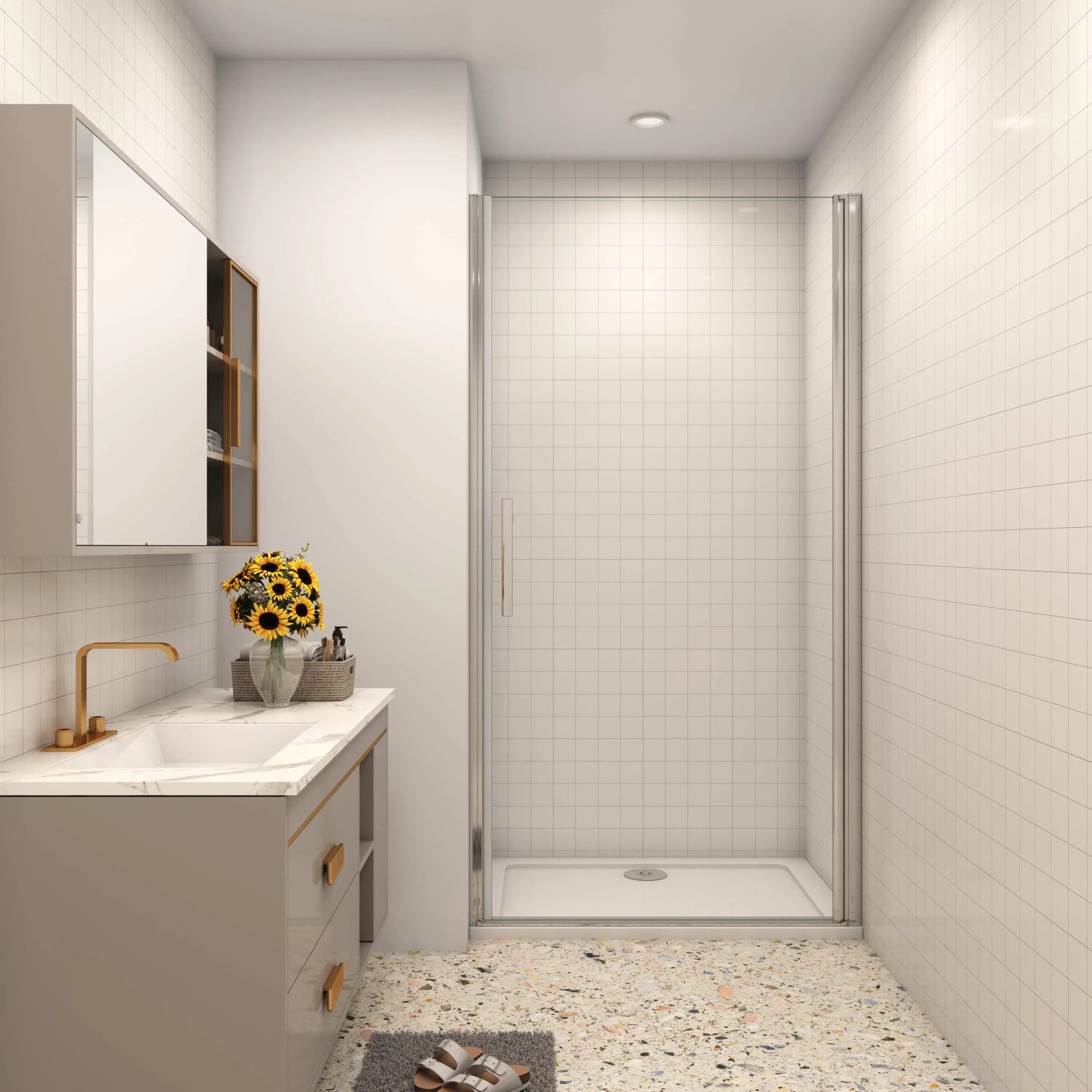 AICA Duschkabine 90x195cm mit Drehtür, Nischentür, 6mm ESG Glas, Nanobeschichtung. Dusche ohne Wanne.