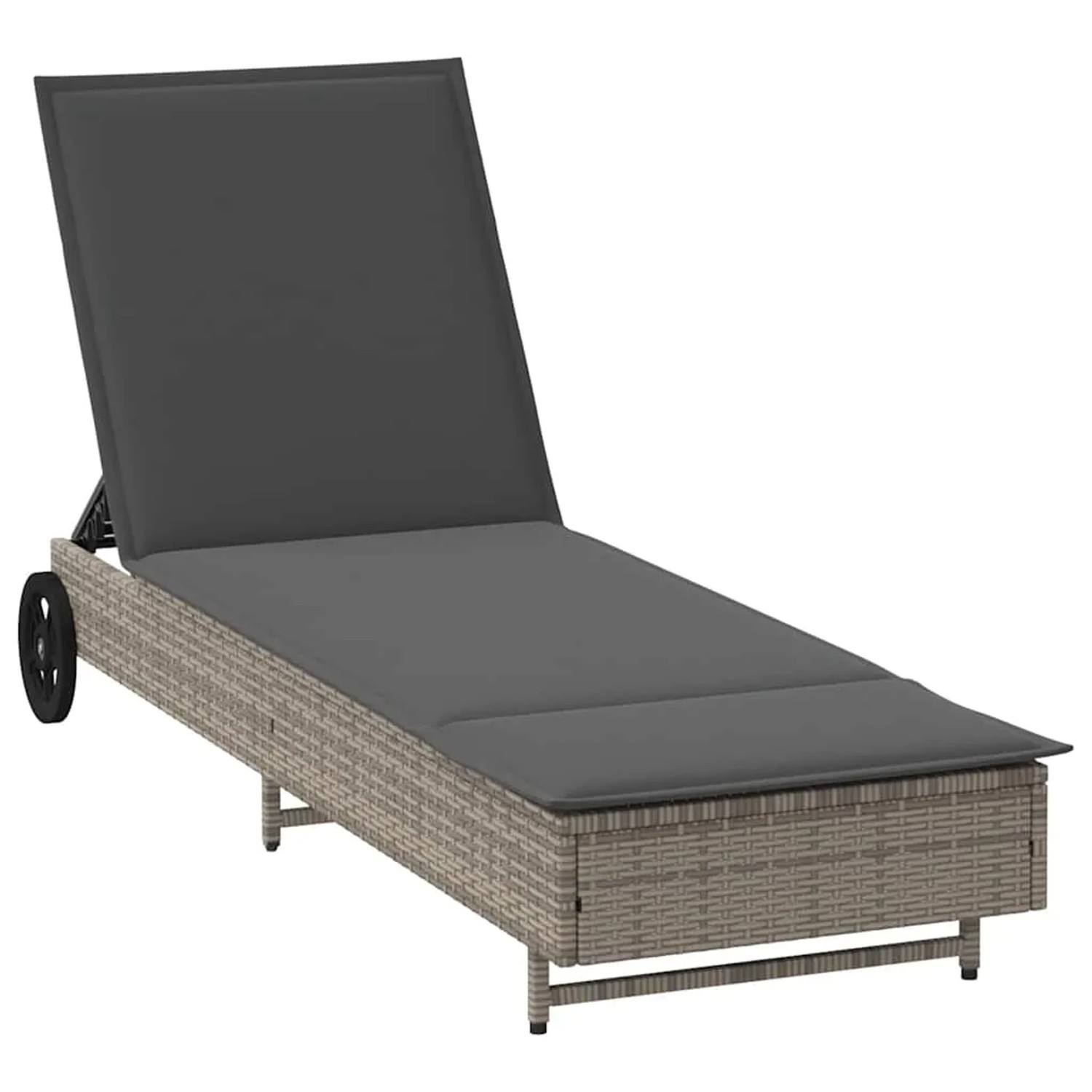 vidaXL Sonnenliege mit Rollen und Auflage Grau Poly Rattan 4104035