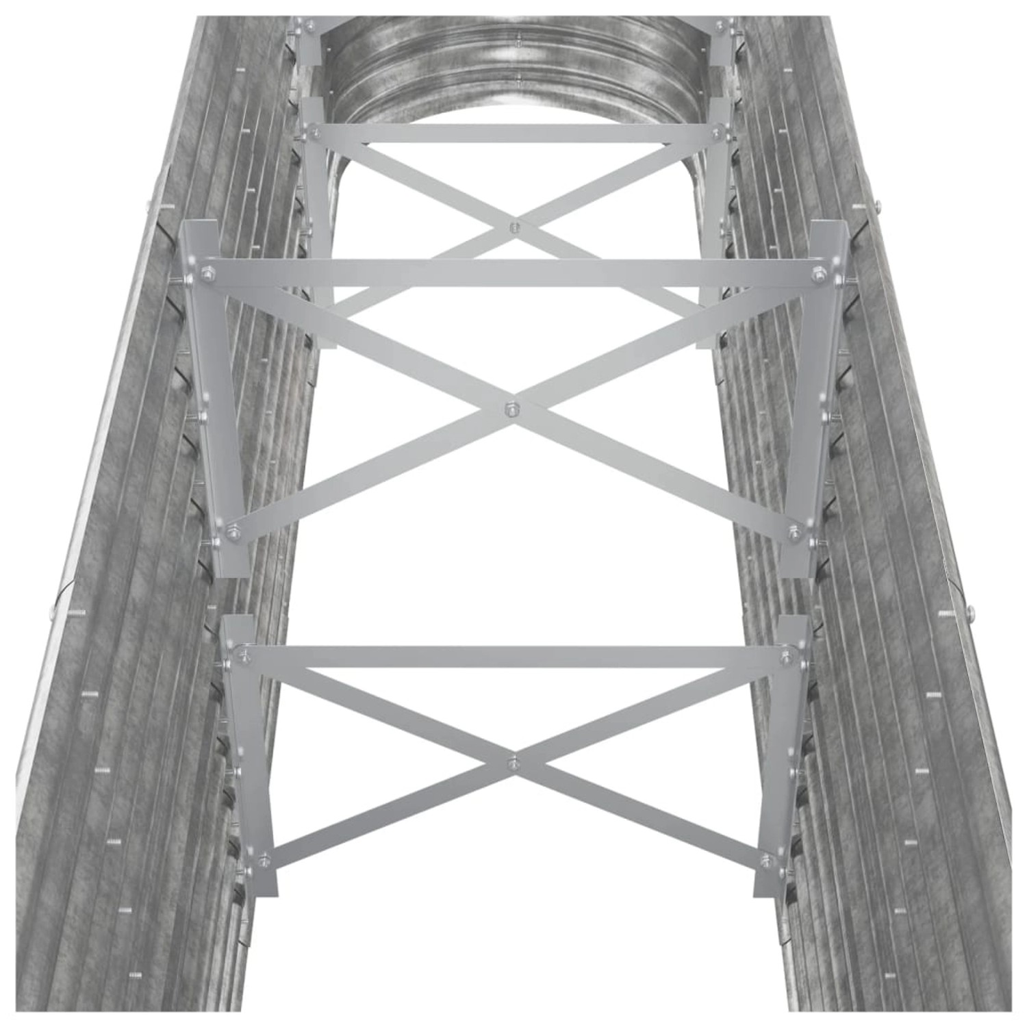 Silbernes furnicato Hochbeet aus pulverbeschichtetem Stahl, 260x40x68 cm.