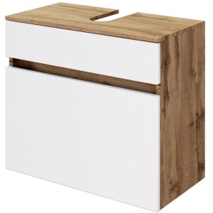 Held Möbel Waschbeckenunterschrank Bari, 60 cm, matt Weiß und Wotaneiche Dekor.