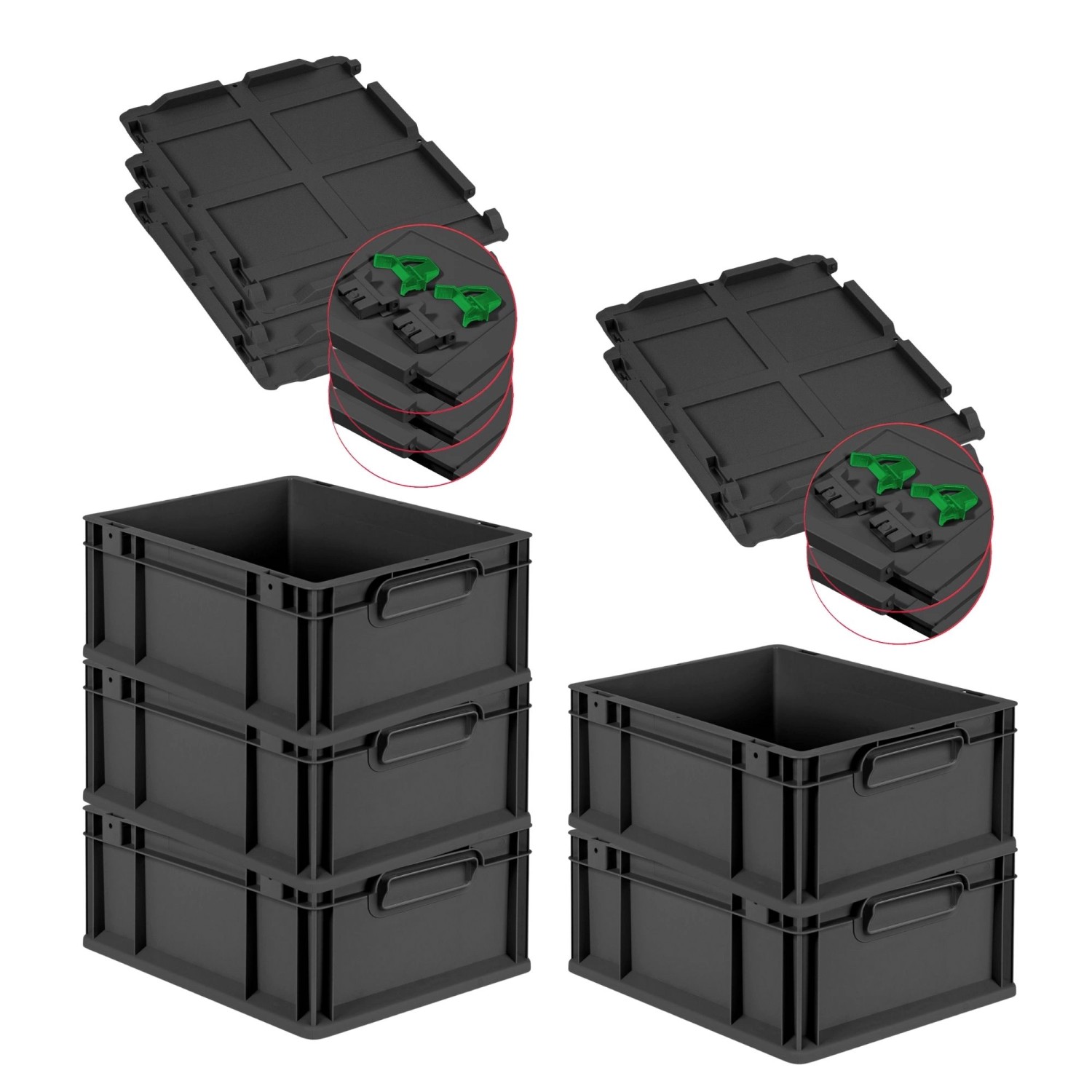 PROREGAL SuperSparSet 5x Eurobox Nextgen Grip Mit Scharnierdeckel Und Grüne günstig online kaufen