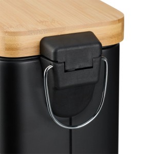 Relaxdays Treteimer Eisen Bambus Kunststoff Schwarz Rutschfest Softclose 5 l 29,5 cm x 14 cm x 29 cm 1 kg