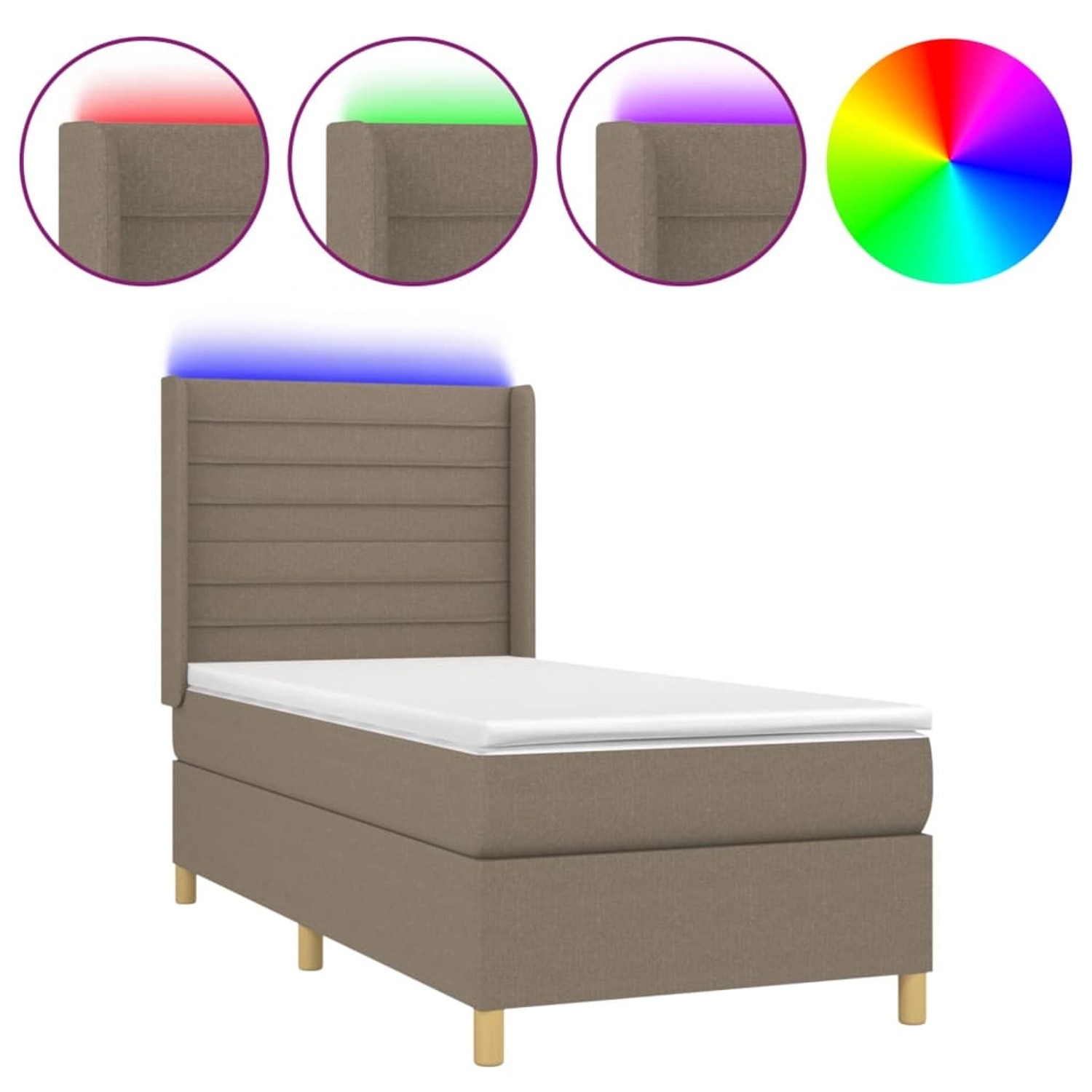 vidaXL Boxspringbett mit Matratze & LED Taupe 90x190 cm Stoff 3138921 günstig online kaufen