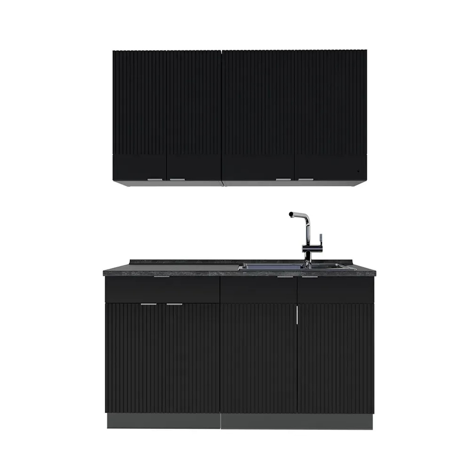 Vicco Fame-Line Singleküche Schwarz gestreift/Anthrazit 140 cm ohne Arbeitsplatte ohne E-Geräte