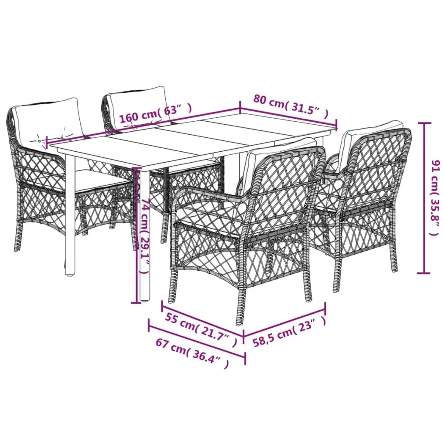 vidaXL 5-tlg. Garten-Essgruppe mit beigen Kissen, Poly Rattan. Gartenmöbel Set mit Tisch und Stühlen.