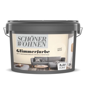 Schöner Wohnen Glimmerfarbe Light Beige, 2,5 l, matte Effektfarbe mit Glitzerpartikeln.
