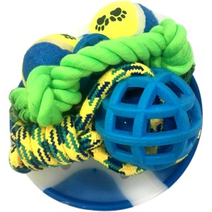6-teiliges Hunde-Spielzeugset für Outdoor-Spaß: Frisbee, Bälle, Clicker, Seil und Gitterball.
