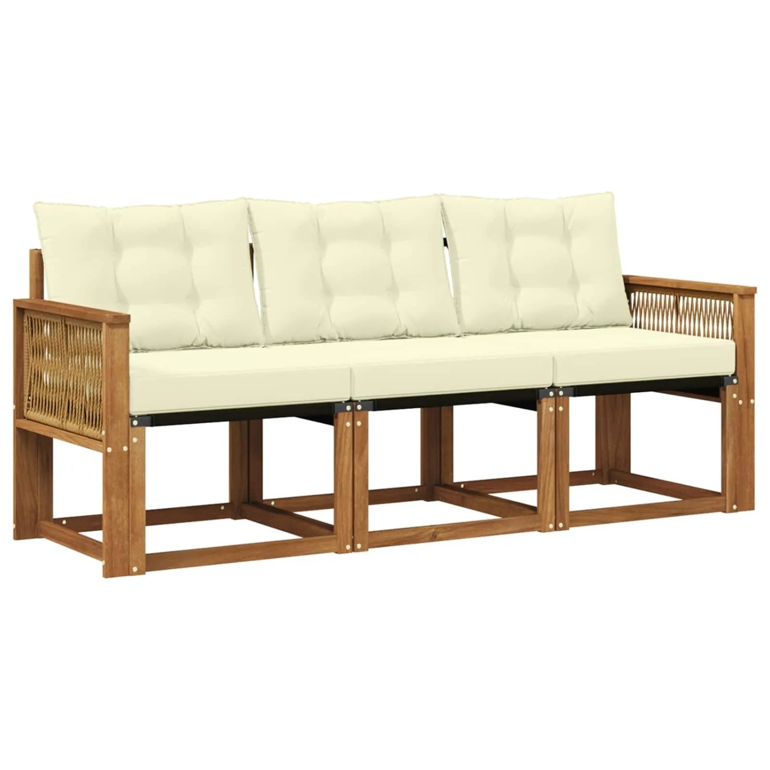 vidaXL Outdoor-Sofagarnitur mit Kissen 3 Stk Natur und Creme 3381746
