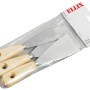 3-teiliges Spachtel Set mit Holzgriffen und rostfreien Blättern in Verpackung.