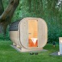 Home Deluxe Outdoor Sauna CUBE XL aus Fichtenholz für 6 Personen mit Glastür und Dachschindeln.