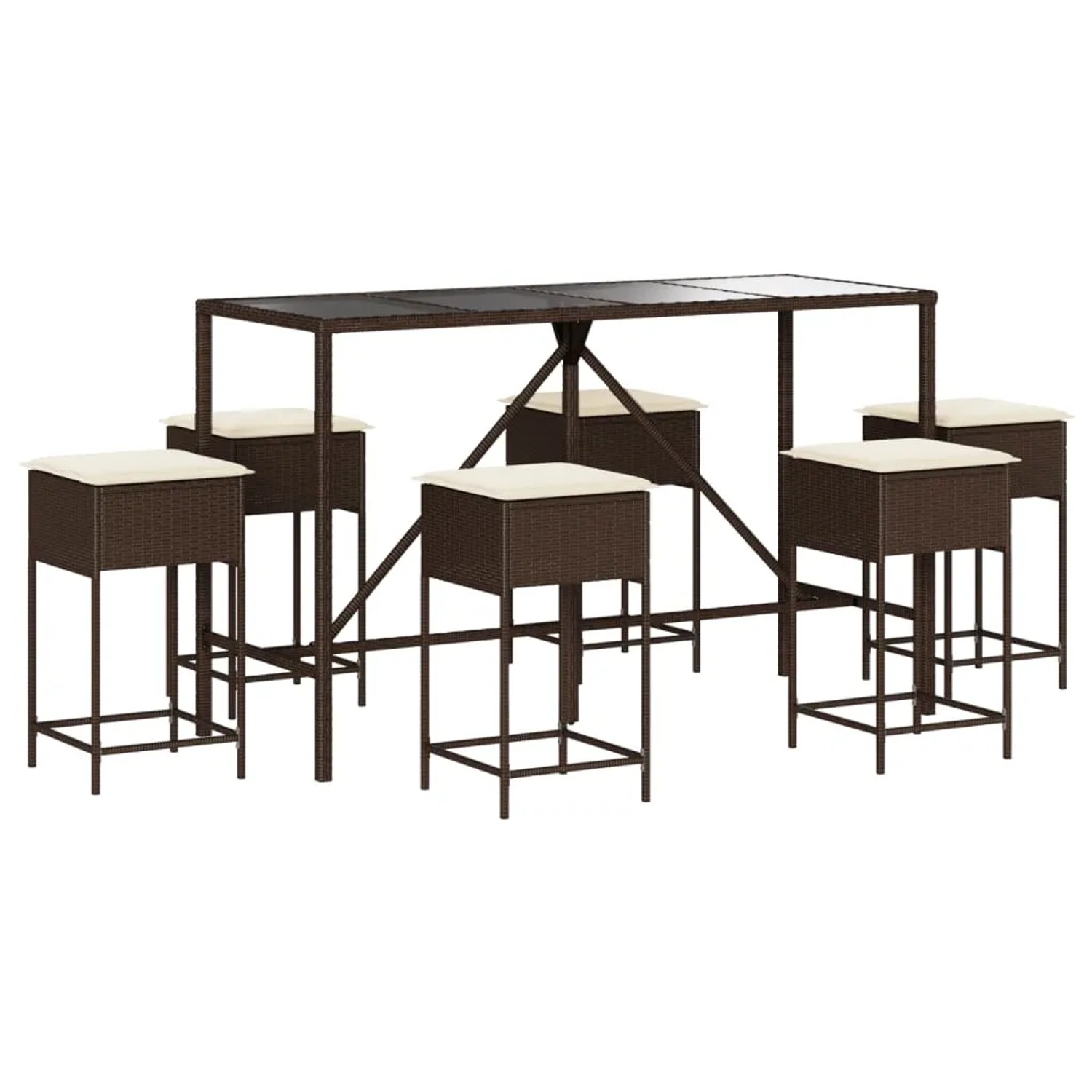 vidaXL 7-tlg Gartenbar-Set mit Kissen Braun Poly Rattan Modell 5
