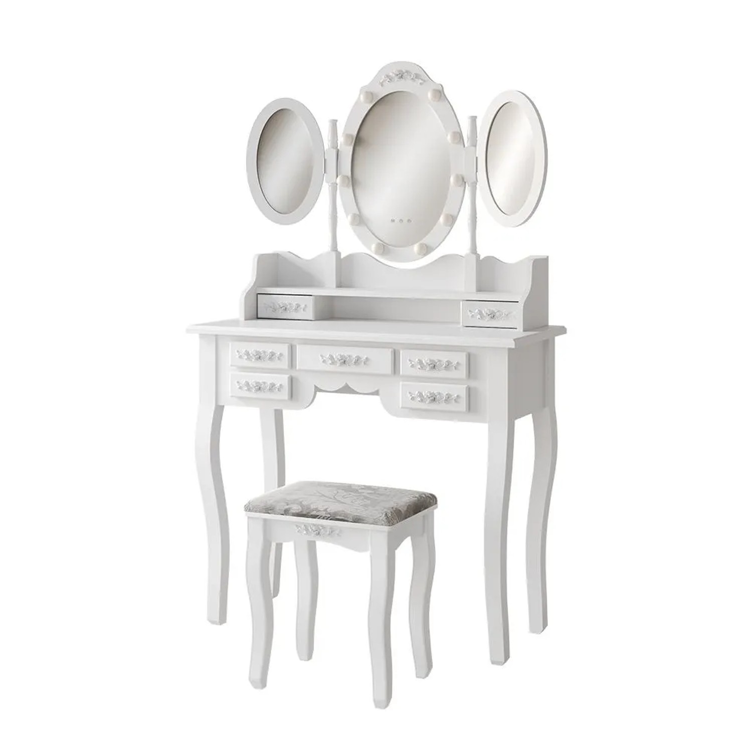 Vicco Schminktisch Diana Weiß 90 x 147 mit Spiegel, LED-Beleuchtung und Hocker