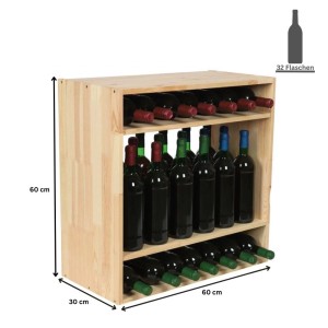Weinregal Vincellar Modul aus Kiefernholz, natur, für 32 Flaschen. Modulares System, erweiterbar.
