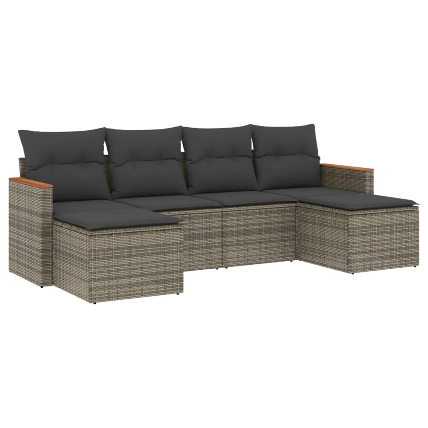 vidaXL 6-Tlg Garten-Sofagarnitur mit Kissen Grau Poly Rattan 3226221