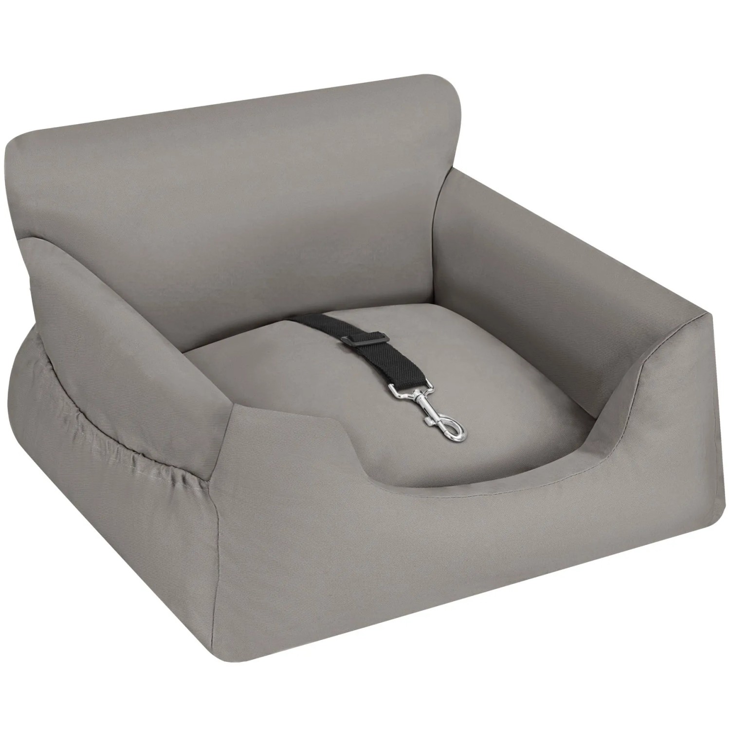Tectake Hundeautositz Milow Mit Sicherheitsleine und 2 Befestigungsgurten  Längenverstellbar Dicke Polsterung  Hohe Seitenwände   50 x 55 x 29 cm Grau