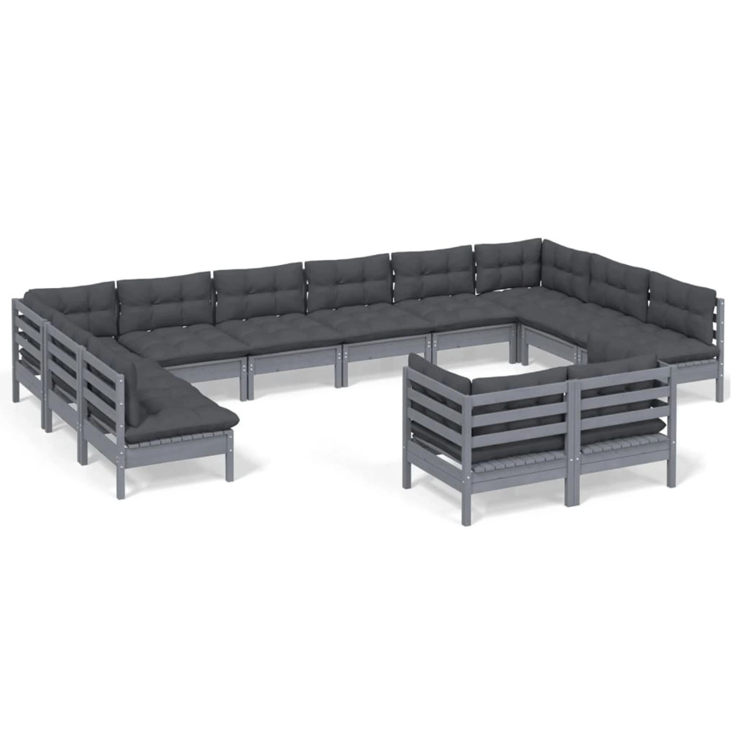 vidaXL 12-tlg Garten-Lounge-Set mit Kissen Grau Kiefer Massivholz Modell 18