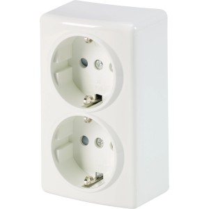 Aufputz-Steckdose, cremeweiß, mit zwei 2-poligen Steckplätzen für den Innenbereich.
