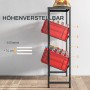 HOMCOM Getränkekistenregal, Stahl, schwarz, mit zwei roten Getränkekisten und einer Ablage oben.