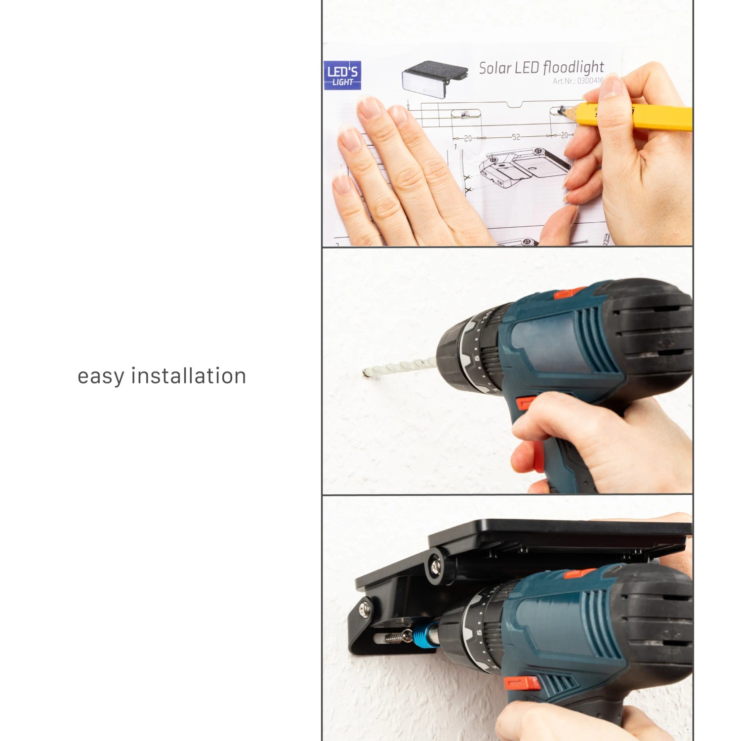 Montage der schwarzen LED Solar-Außenleuchte mit Sensor an der Wand.