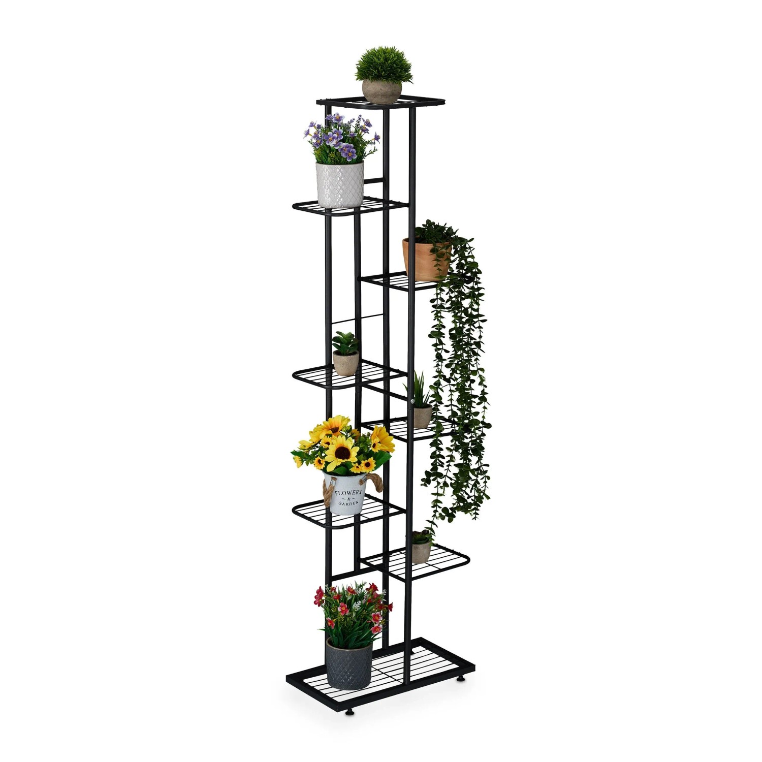 Relaxdays Blumenregal Stahl Schwarz Mit 8 Ablagen 142 x 45 x 22 cm 2 kg